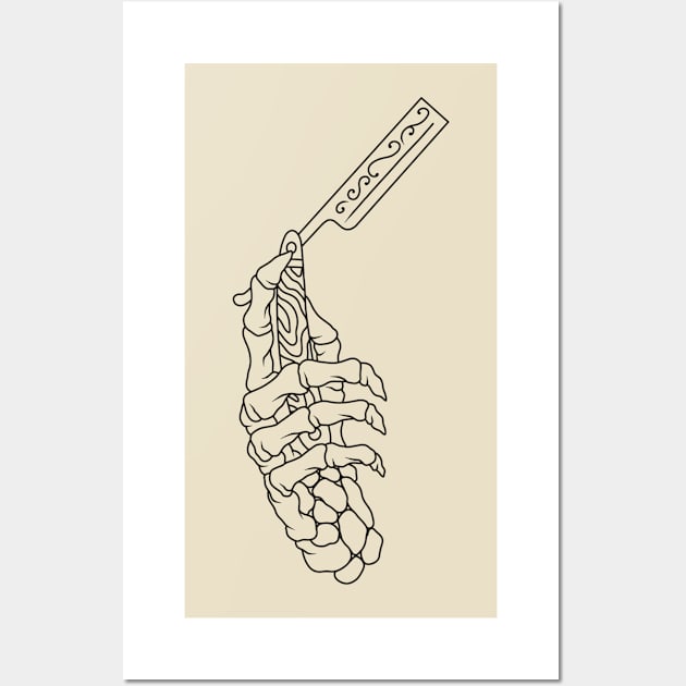 Skeleton Hand with Straight Razor Wall Art by Wolfden Collective